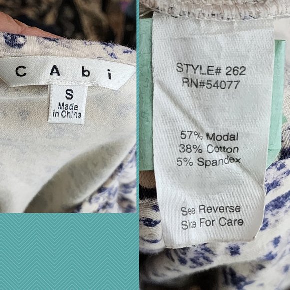 Cabi Ivory Floral Printed Drape 3/4 Sleeve Blouse - Picture 4 of 4